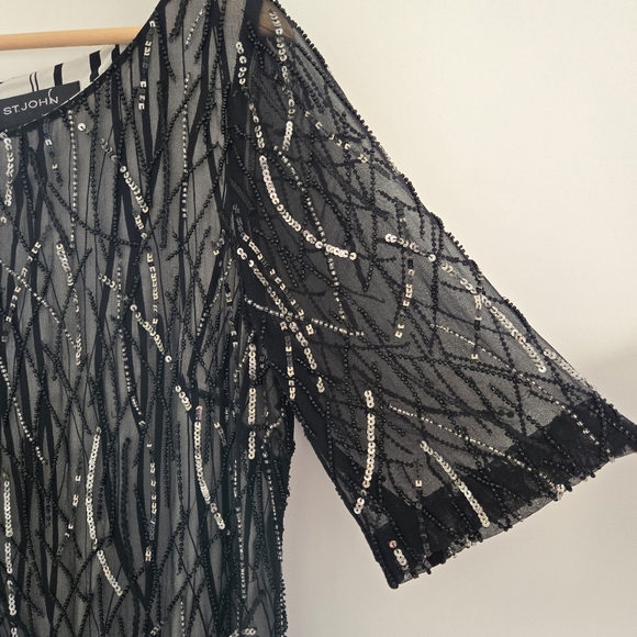 St. John Black Silk Hand Beaded Short Sleeve Caviar Dress - Picture 4 of 7